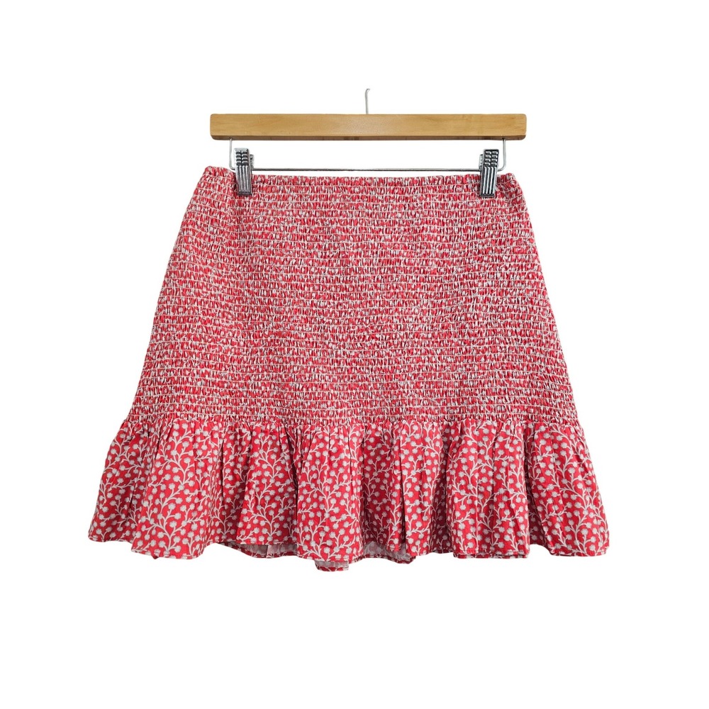 French Connection‎ Red Floral Smocked Ruffle Mini Skirt 73SAM-ML1 Womens Size M